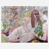 Fred Bandekow, Zwei Mädchen mit Cocktail, 1981, pastellner