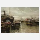 Ezelino Briante, Hafenansicht, Öl auf Leinwand