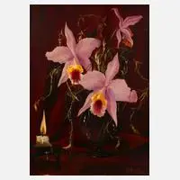 Curt Echtermeyer, Orchideenstillleben, Öl auf Hartfaserplatte
