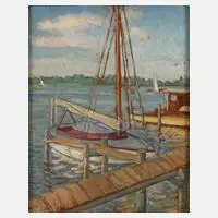 Fritz Eder, "Yachthafen am Wannsee", Öl auf Platte