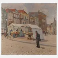 P. Fischer, Holländische Marktszene, Öl auf Leinwand