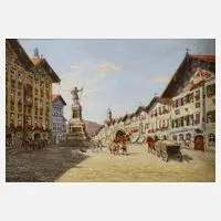 Rudolf Kalb, "Obere Marktstraße in Tölz", Öl auf Malplatte