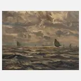 F. Köhrich, "Deutsche Fischerboote im Skagerak", Öl auf Pappe