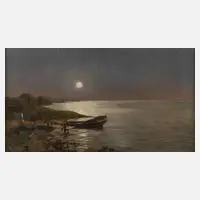 Heinrich Lang, "Mond am Müggelsee", Öl auf Leinwand