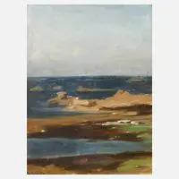 Mario Mirabella, Küstenlandschaft, Öl auf Papier und Holzplatte