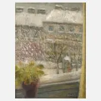 P. Molnár, Wintertag, Öl auf Leinwand