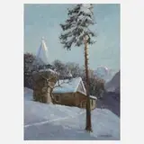 Otto Ludwig Naegele, Winterabend im Gebirge, Öl auf Karton
