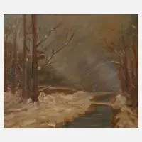 Ernst H. Platz, Bach im Winter, Öl auf Pappe