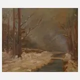 Ernst H. Platz, Bach im Winter, Öl auf Pappe