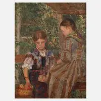 Hans Schilcher, Mädchen im Garten, Öl auf Leinwand