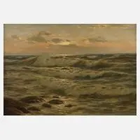 Waldemar Schlichting, "Schwere Brandung vor Borkum", Öl auf Leinwand