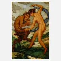 Prof. Wilhelm Süs, Faun und Mänade tanzend, Öl auf Karton