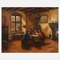 Oscar Urbahn, Herrenrunde im Interieur, Öl auf Leinwand
