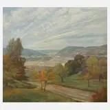 Adolph Ernst von Zschock, Blick in ein Talbecken, Öl auf Sperrholz