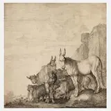 Moses van Uyttenbroeck, "Die Esel", Radierung auf Papier mit Wasserzeichen Lilie auf Wappenschild
