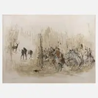 Otto Bachmann, Fantastische Jagdgesellschaft, aquarellierte