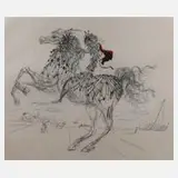 Salvator Dali, Reiter vor Landschaft, Farbradierung