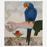 Michael Prechtl, "Papagei Arm & Ei", 1926, Farblithographie und Aquarell auf leichtem Karton