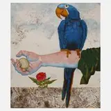 Michael Prechtl, "Papagei Arm & Ei", 1926, Farblithographie und Aquarell auf leichtem Karton