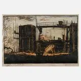 Gerd Schniewind, "Brückenbau", aquarellierter