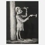 Prof. Andreas Paul Weber, Der Schlag in Leere, Lithographie mit Tonplatte