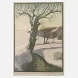 Karl Johne, "Wintersonne", Farbholzschnitt