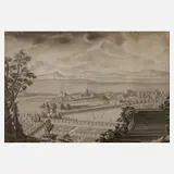 Philip Gunderstorffer, Ansicht der Wiener Vorstadt, Tuschezeichnung