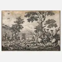 Jacob Lauthner, Bei der Falkenjagd, Tuschefederzeichnung