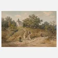 Adolf Chelius, "Kirchgang in der Schwalm", Aquarell