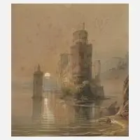 Prof. Caspar Scheuren, Burg im Mondschein, 1867, Aquarell über Tuschefeder