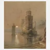 Prof. Caspar Scheuren, Burg im Mondschein, 1867, Aquarell über Tuschefeder