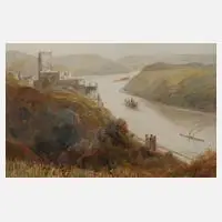 Arthur Cox, Blick auf Burg Gutenfels am Rhein, Aquarell