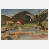 Erich Hartmann, Sommer in den Bergen, Aquarell über Bleistift