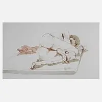 Hetty Liebelt, Liegender Damenakt, 1992, Tusche in Sepia und Aquarell