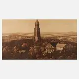Prof. Karl Ringel, Bismarckturm bei Asch, Tuschezeichnung in Braun
