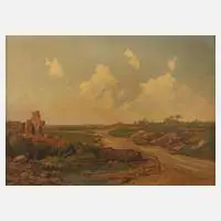 August Reinhardt, Landschaft der Campagna Romana, Öl auf Karton