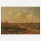 August Reinhardt, Landschaft der Campagna Romana, Öl auf Karton