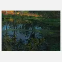 Oskar Seidel, Spiegelungen im Waldsee, Öl auf Karton