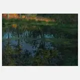 Oskar Seidel, Spiegelungen im Waldsee, Öl auf Karton