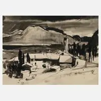 Günther Blechschmidt, Südliche Landschaft, Tuschezeichnung