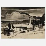 Günther Blechschmidt, Südliche Landschaft, Tuschezeichnung