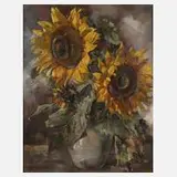 Friedrich Dietsch, Sonnenblumenstillleben, Öl auf Leinwand und Hartfaserplatte