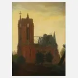 Johannes Hegner, Die zerstörte Pauluskirche in Plauen, 1946, Öl auf Karton