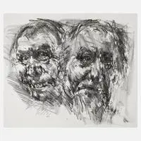 Prof. Bernhard Heisig, Doppelportrait, Lithographie