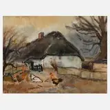 Hans Jüchser, Hühnerhof, Aquarell
