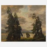 Hans Münnich, "Abendstimmung am Kochelsee", 1934, Öl auf Leinwand