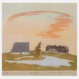 Erich Buchwald-Zinnwald, Vorfrühlingsabend, Farbholzschnitt mit Irisdruck