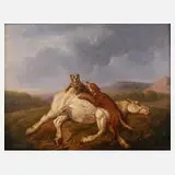Jean Gheers, Ein totes Pferd, 1847, Öl auf Mahagoniholzplatte