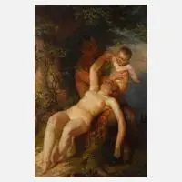 Faun und Nymphe by Eugen Klimsch, Öl auf Mahagonitafel, sold Oct 2020