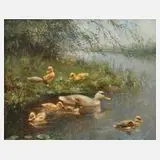 Hendrik Breedveld, Entenfamilie am Ufer, Öl auf Leinwand